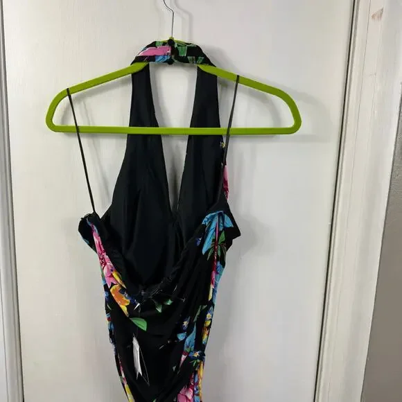 Lauren Ralph Lauren Floral Halter Midi Dress Size 12 – Black Tropical Belted NWT - Picture 10 of 12